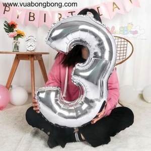 Bong bóng số bạc silver size 70cm